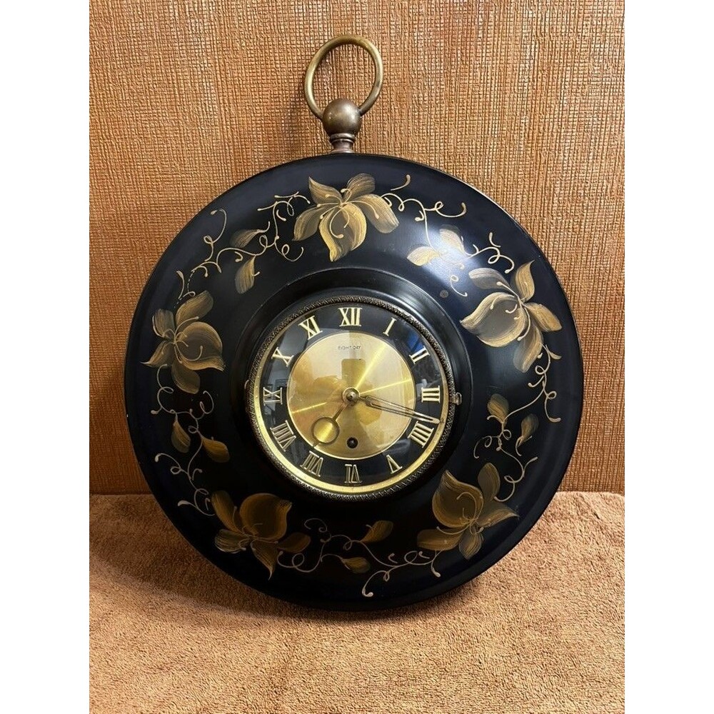 8 Day Tole Hand Painted Metal Wall Clock model 61524 With Key